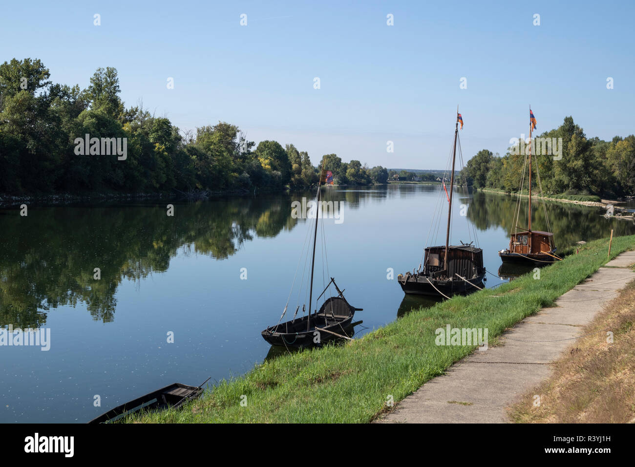 Boats at Chouze on the Loire River in France Stock Photo