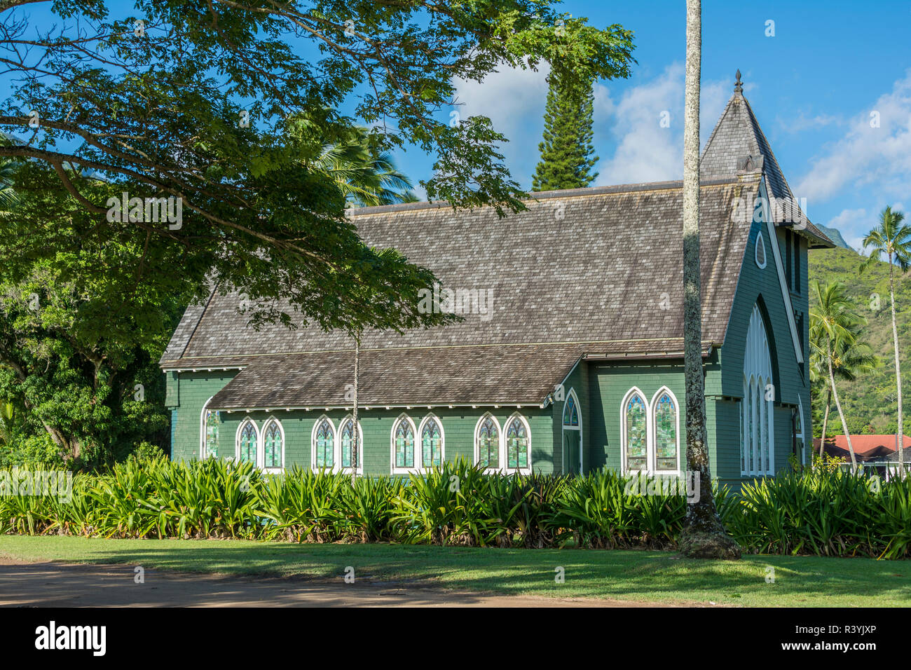 Hanalei, Hawaii, Kauai, green church Stock Photo Alamy