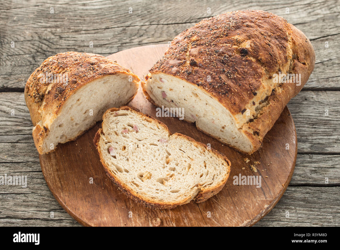 white bread with onions and bacon Stock Photo Alamy