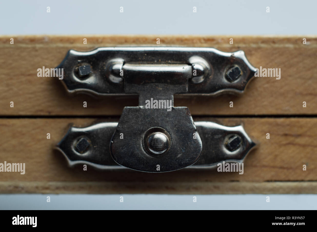 Vintage latches installed on wooden box Stock Photo Alamy