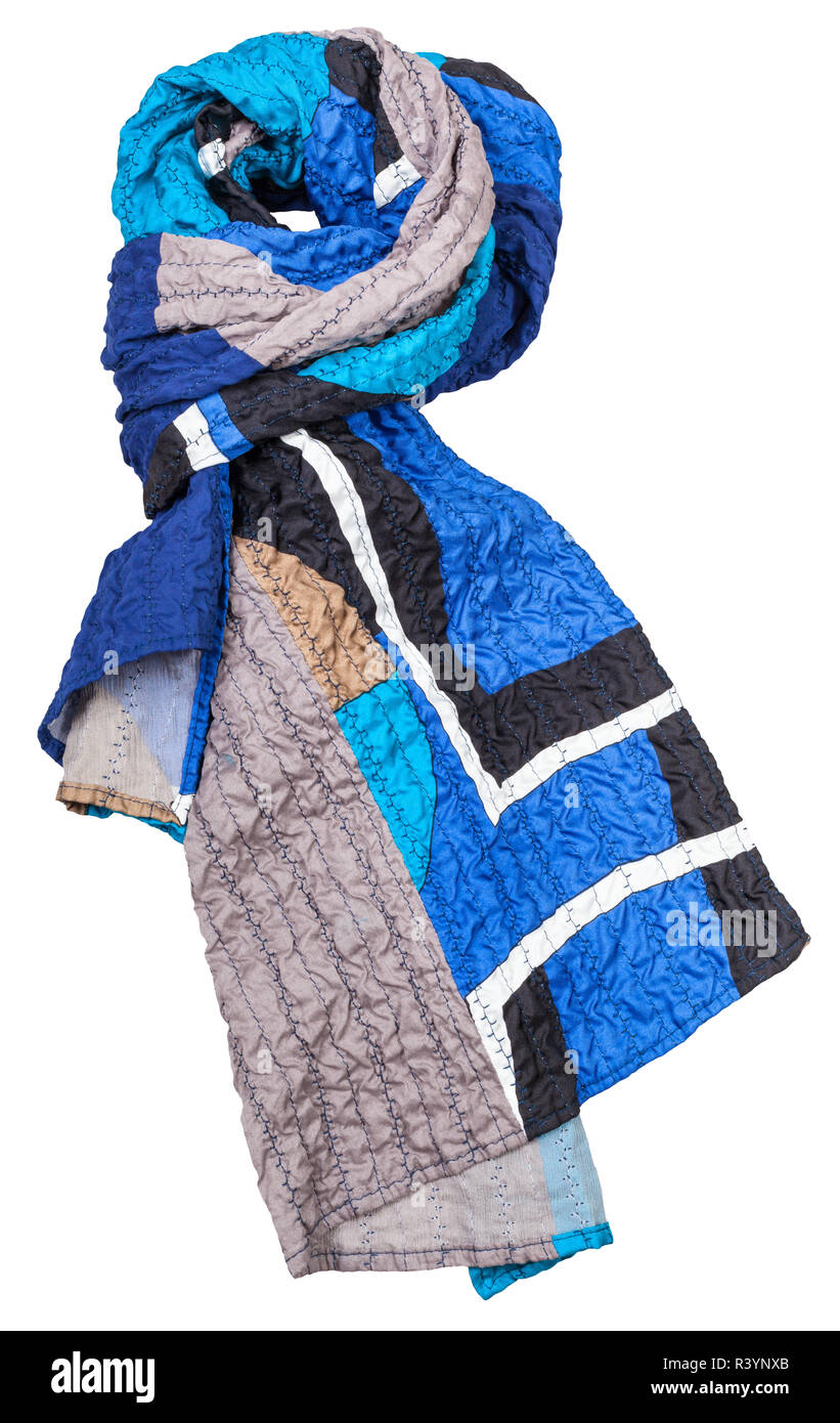 silk patchwork scarf with blue geometric pattern Stock Photo