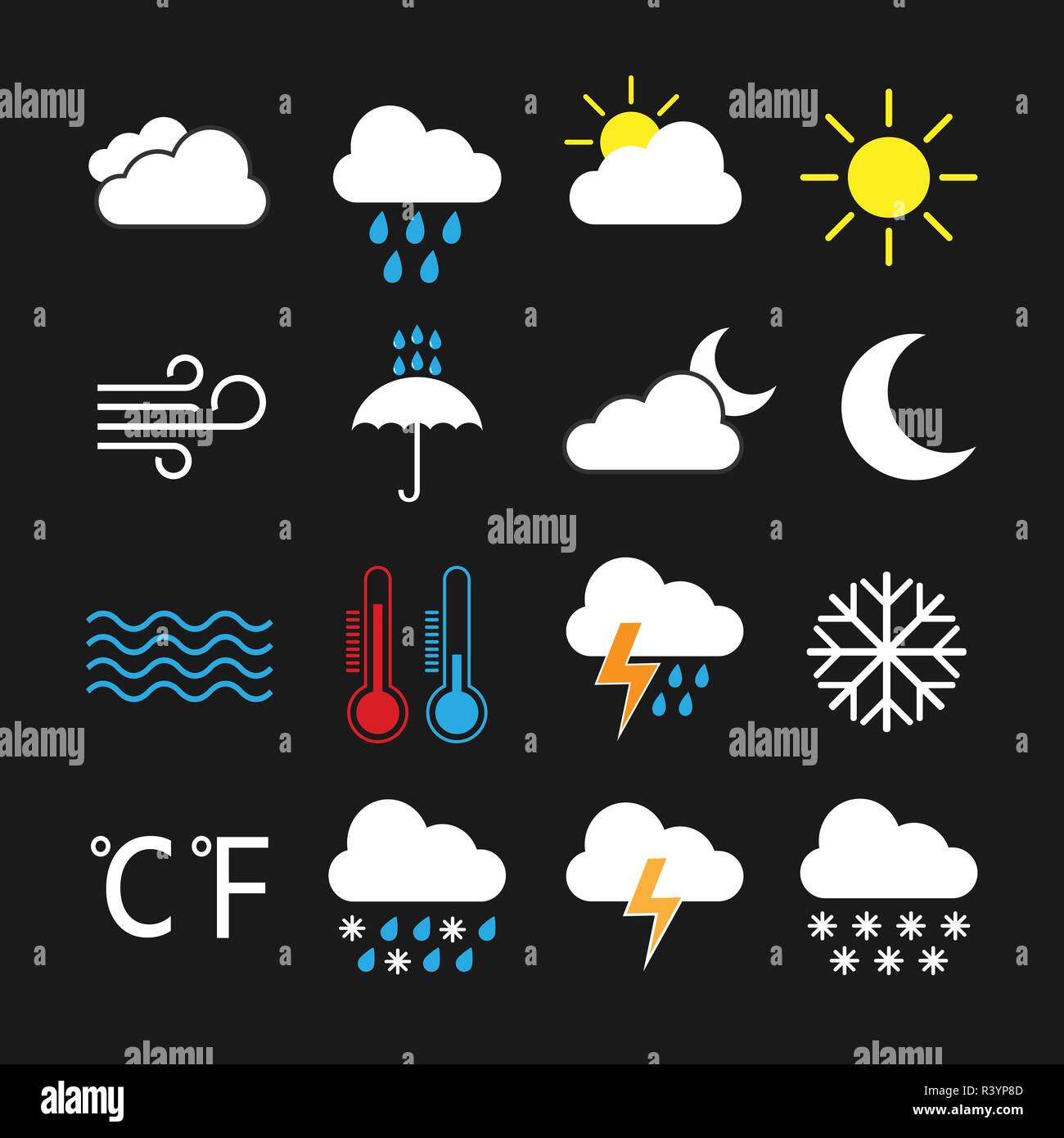 Weather icon set. Vector illustration flat Stock Vector