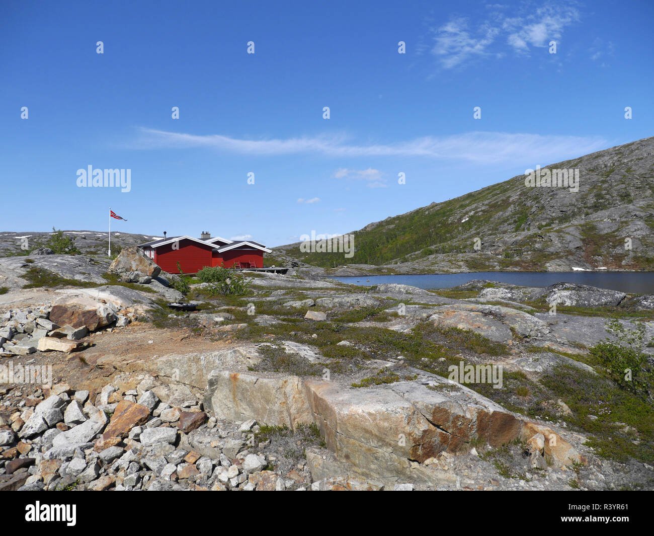 red wooden house on the bjÃ¶rnfjell,norway Stock Photo