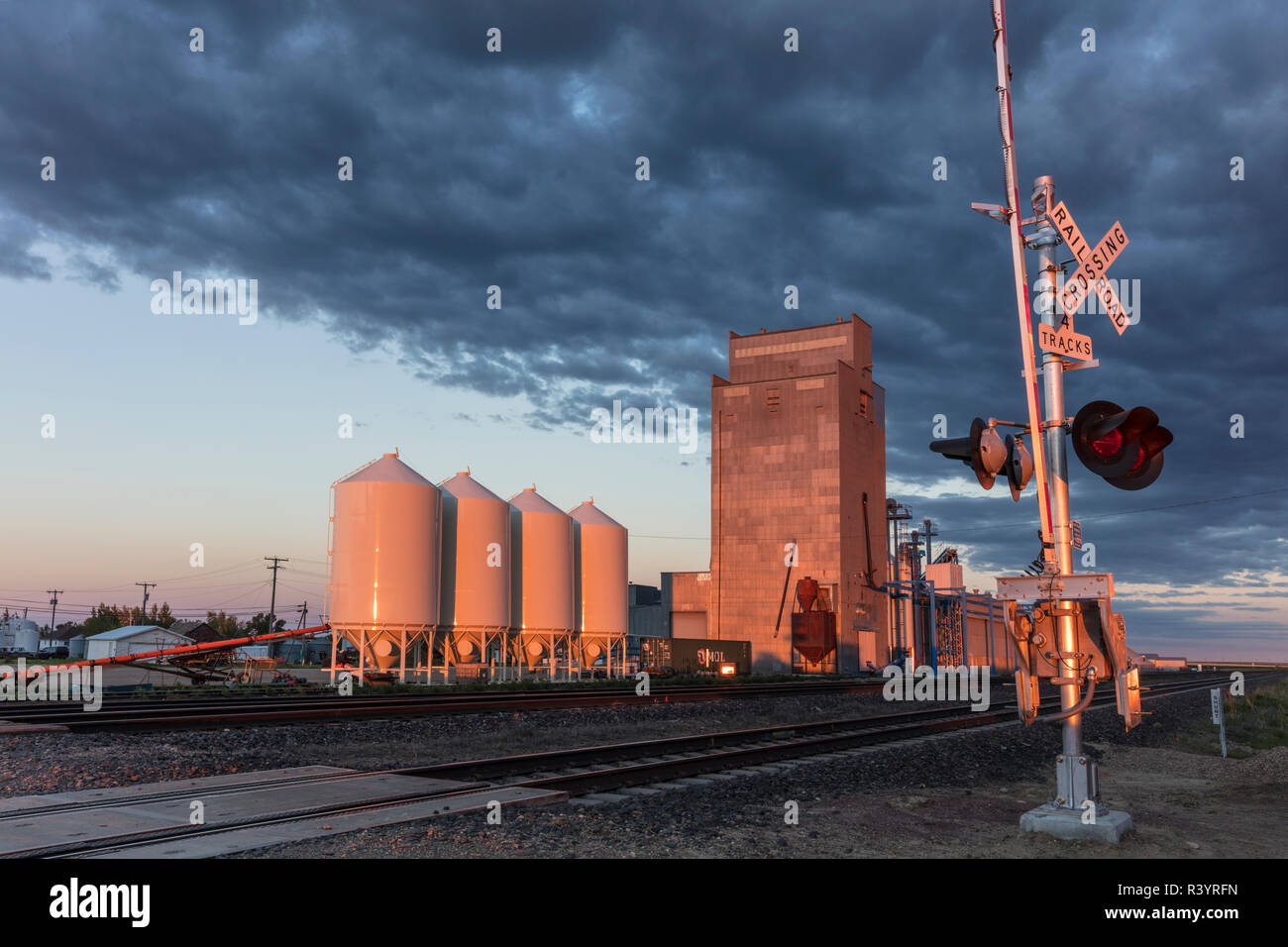 Sunrise strike grain elevator in Hingham, Montana, USA Stock Photo Alamy