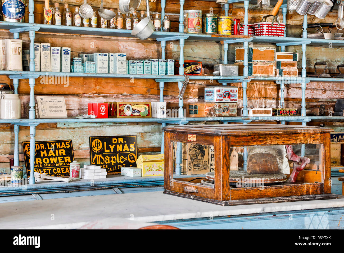 Usa, Montana, Virginia City. Shelves of a General Store Stock Photo