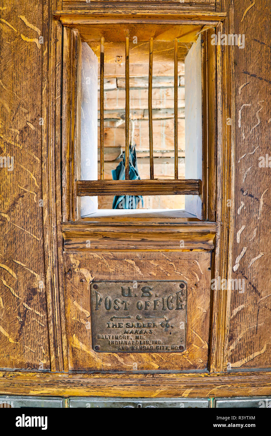 Usa, Montana, Virginia City. Antique Post Office Window Stock Photo