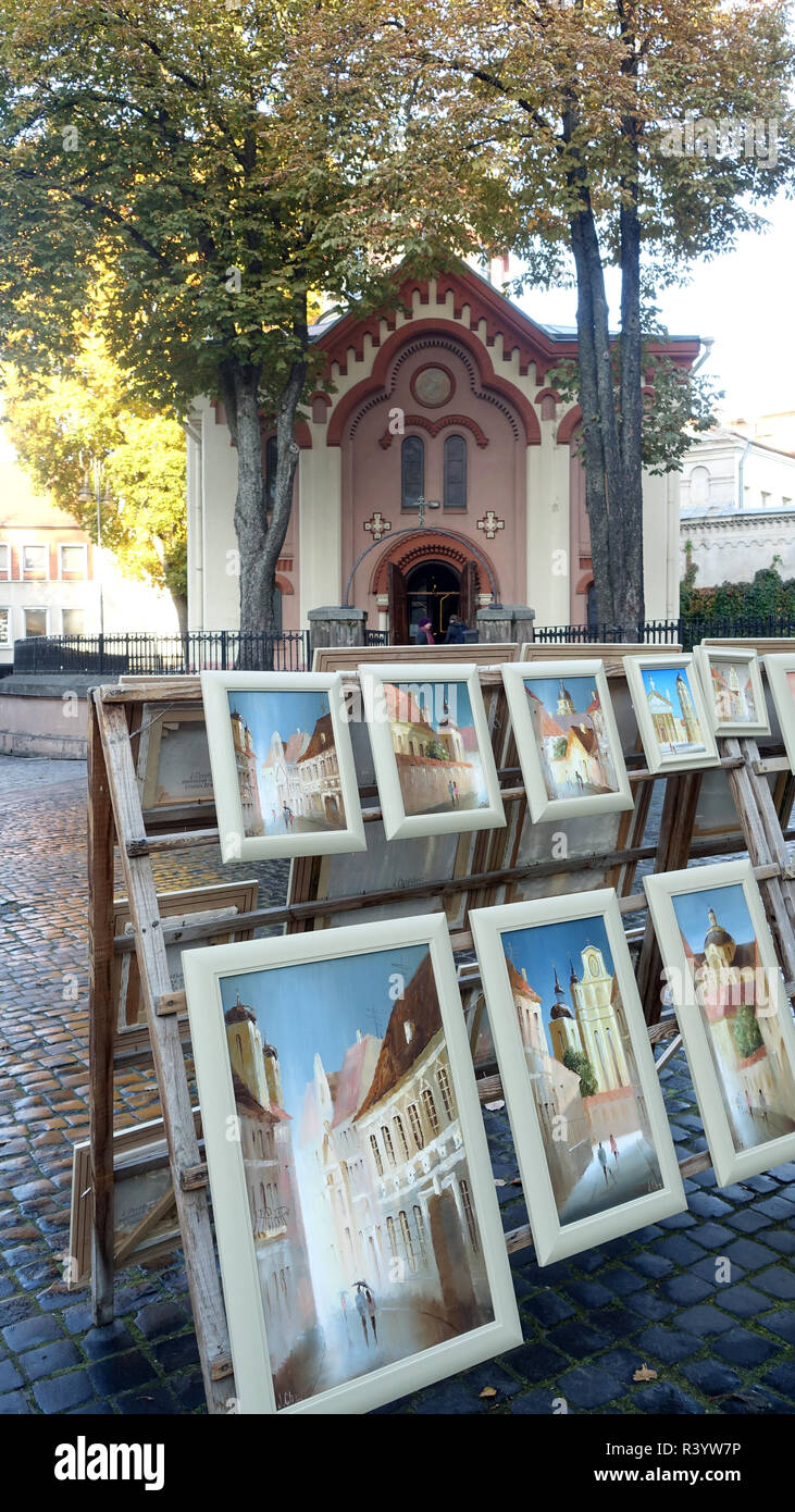 Paintings display Vilnius Lithuania Europe Stock Photo