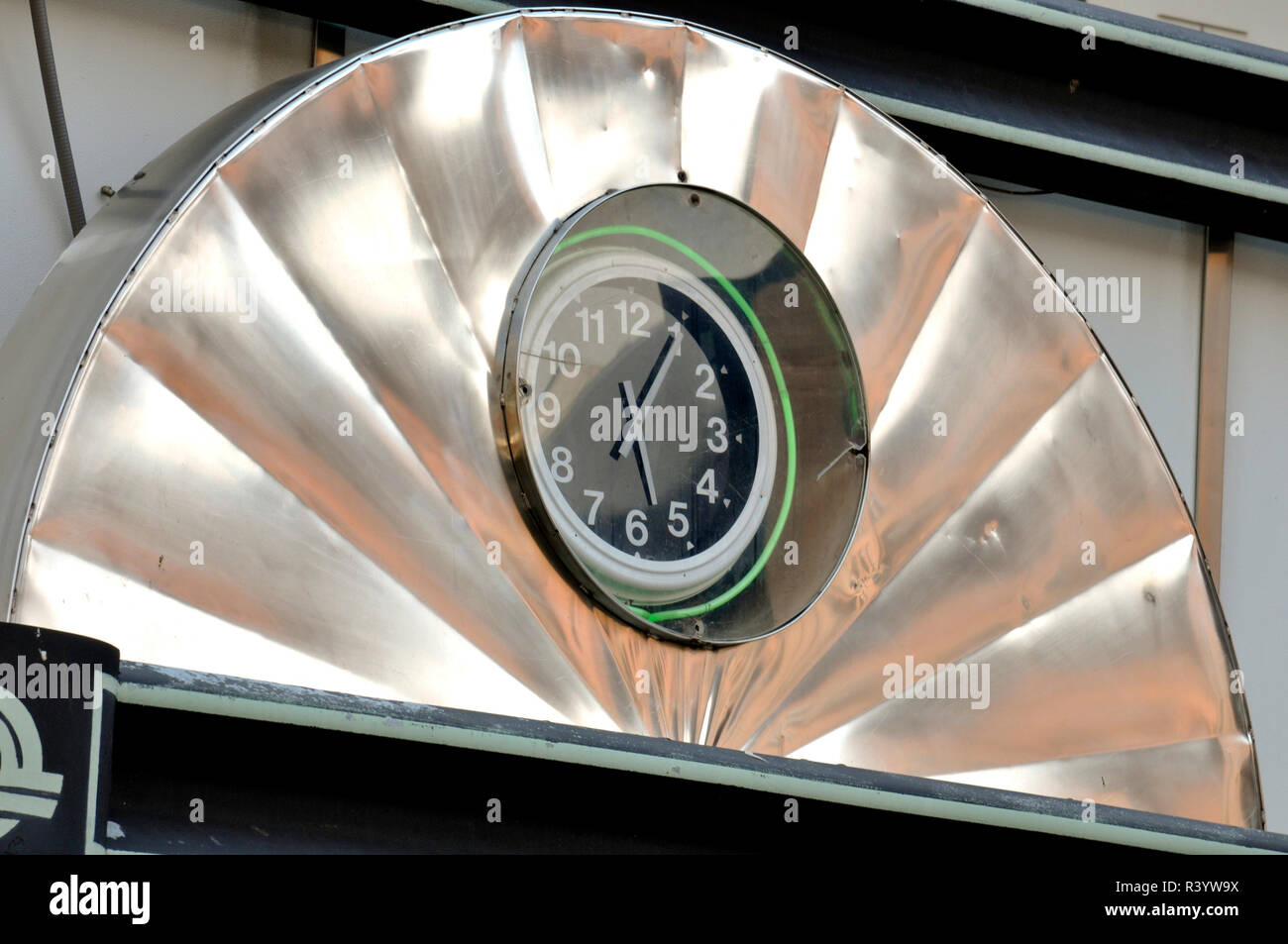 Retro clock at entrance of The Diner, an old fashioned diner in the historic Old Market section