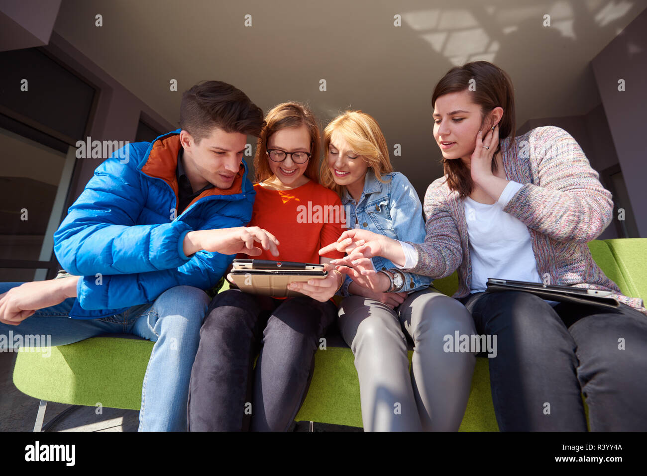 students group working on school project together Stock Photo - Alamy