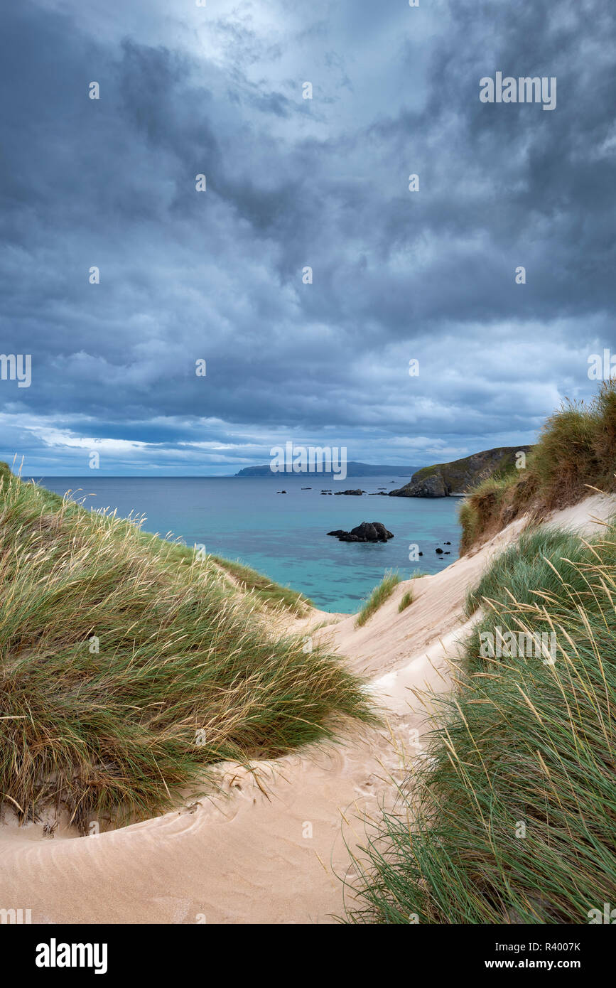Dune landscape at the Cape of Balnakeil, Durness, Caithness, Sutherland and Easter Ross, Scotland, United Kingdom Stock Photo
