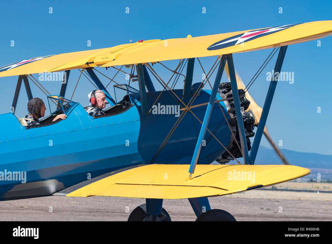 Stearman biplane taxis at the Madras Air Show, Oregon Stock Photo Alamy