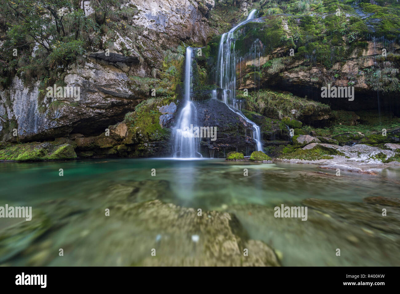 Slap Virje Waterfall, Soca Valley, Bovec, Slovenia Stock Photo