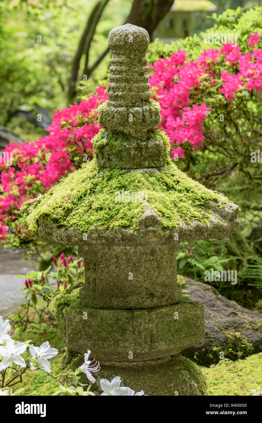 Stone lantern, Portland Japanese Garden, Oregon. Stock Photo
