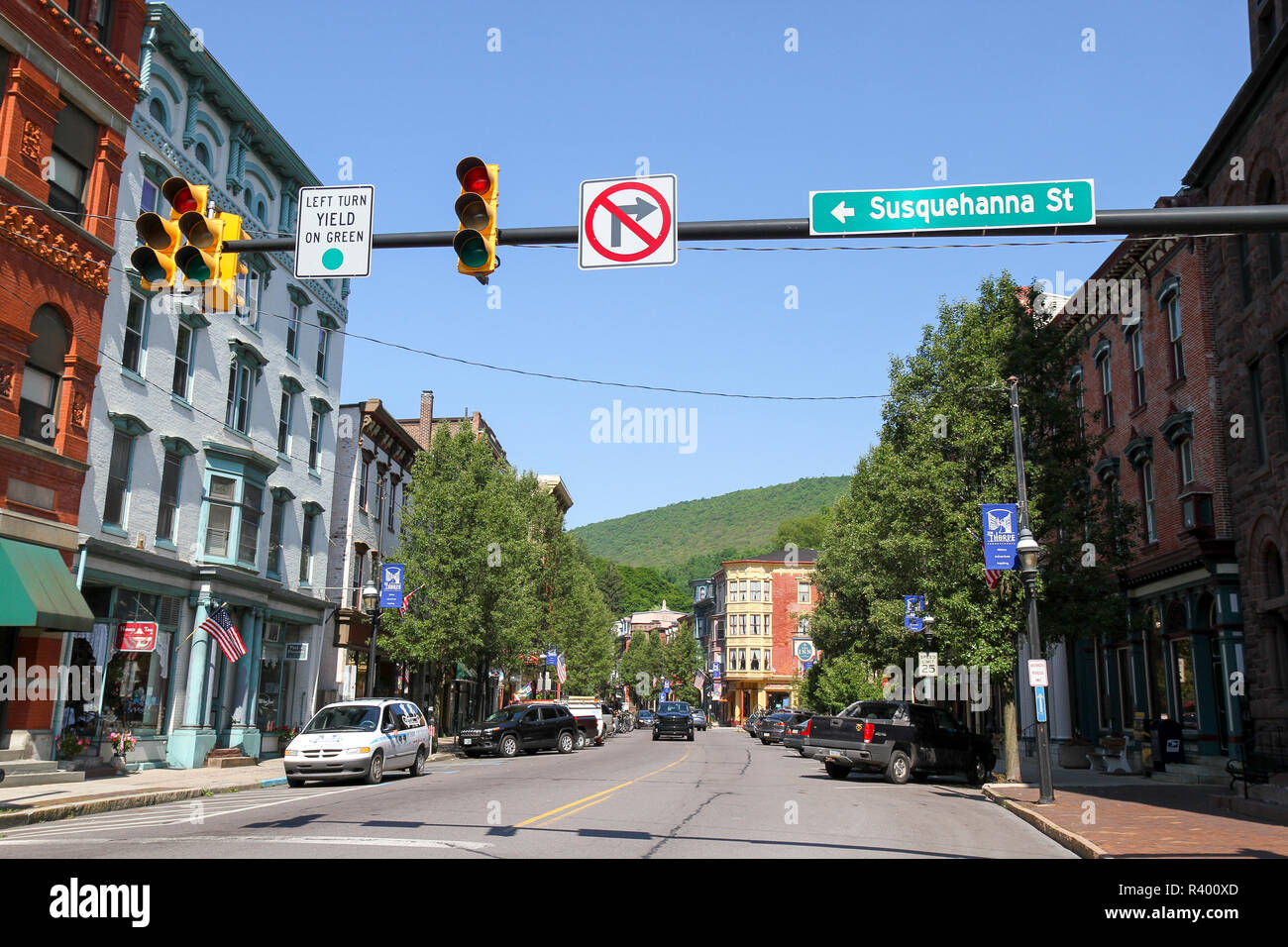 Driving Into Historic District, Jim Thorpe, Pennsylvania, Usa Stock