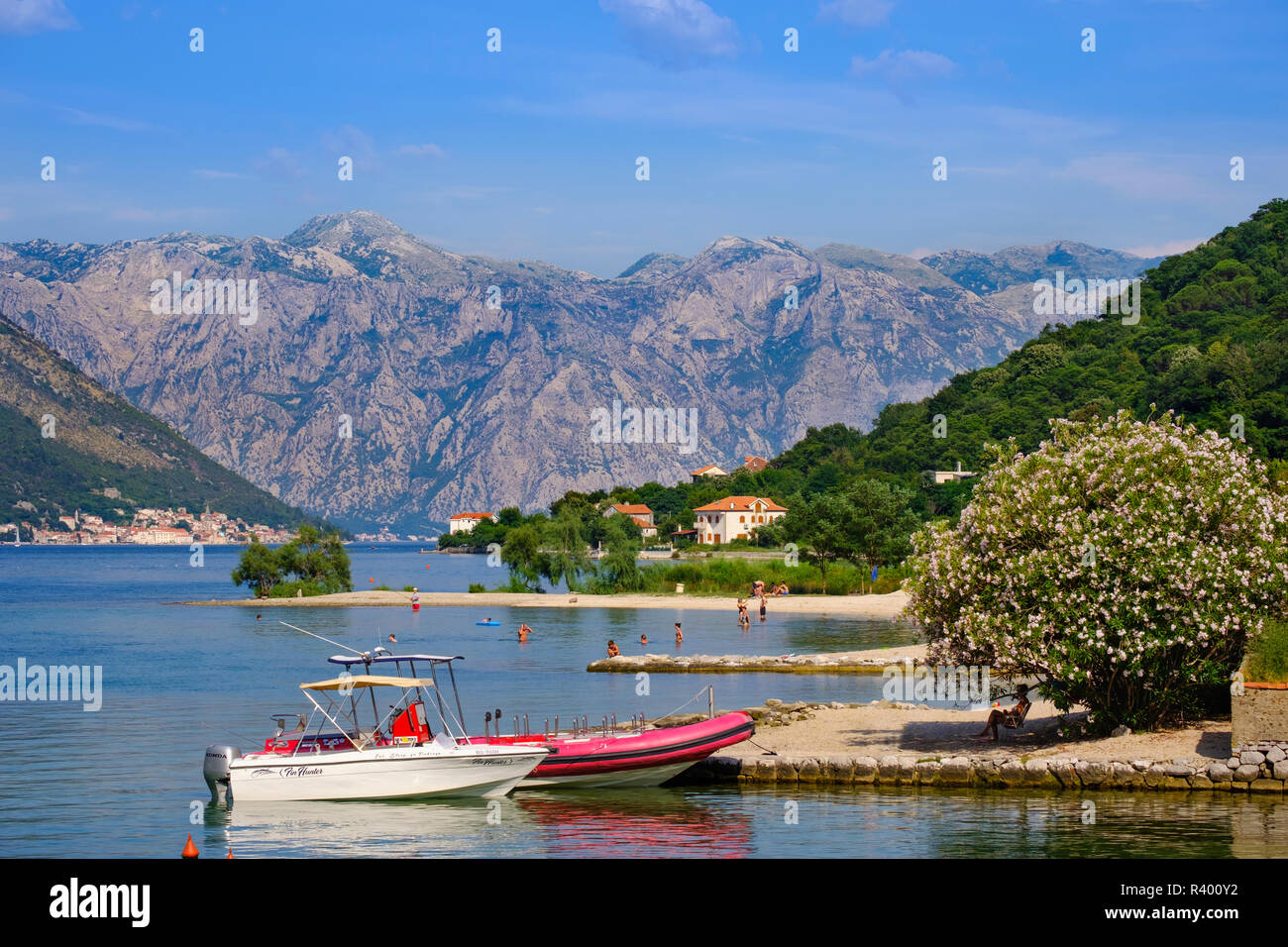 Bathing places in Donji Morinj, Bay of Kotor, Montenegro Stock Photo