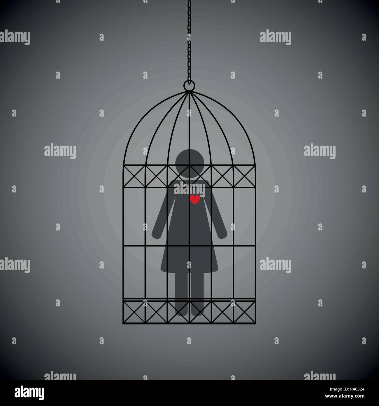 woman with red heart in a cage on dark background vector illustration EPS10  Stock Vector Image & Art - Alamy