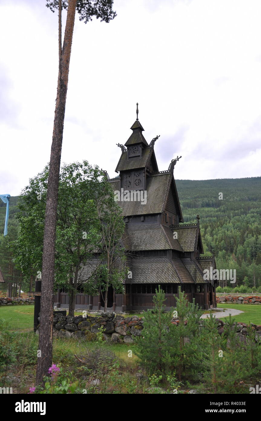 stave church of gol replica norway Stock Photo - Alamy