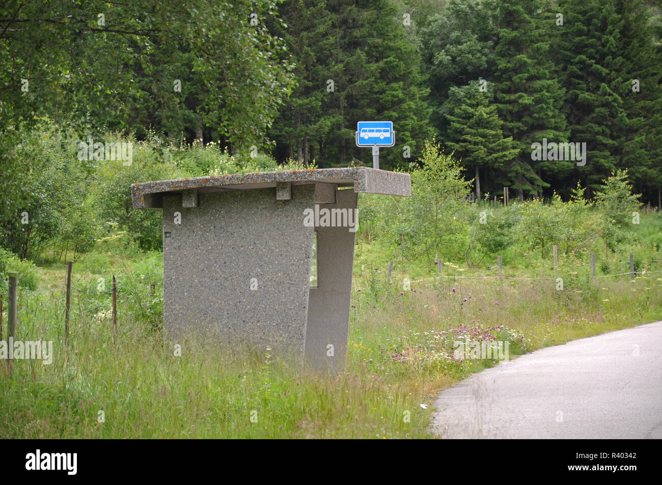 bus stop in the wild norway Stock Photo