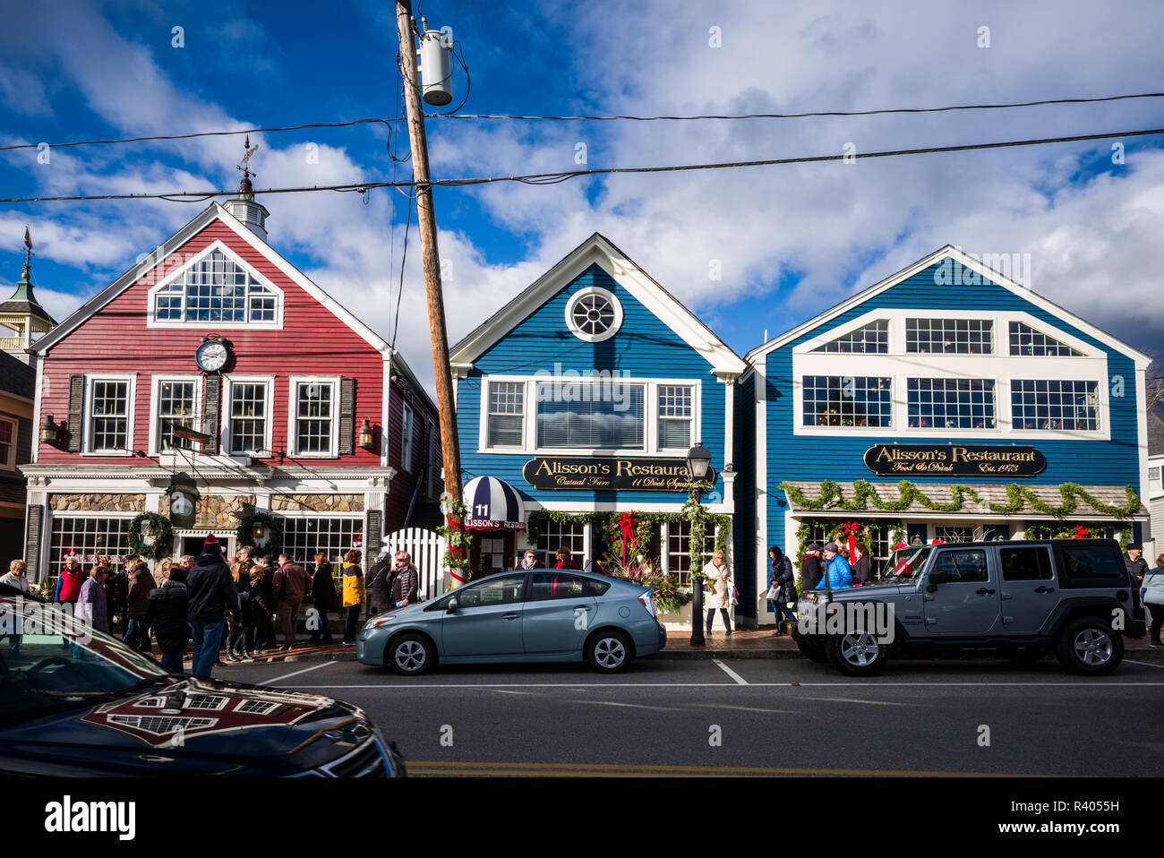USA, Maine, Kennebunkport, Christmas traffic, Dock Square Stock Photo