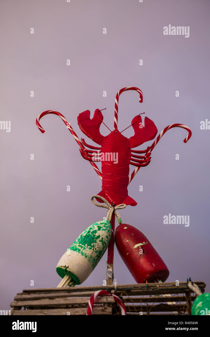 USA, Maine, York Beach, Christmas Tree made of lobster traps and topped