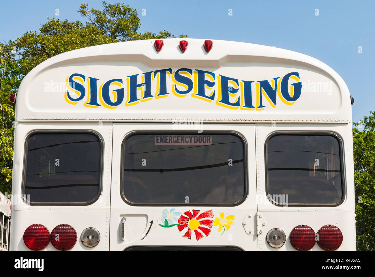 USA, Massachusetts. Martha's Vineyard, Oak Bluffs, sightseeing bus Stock Photo