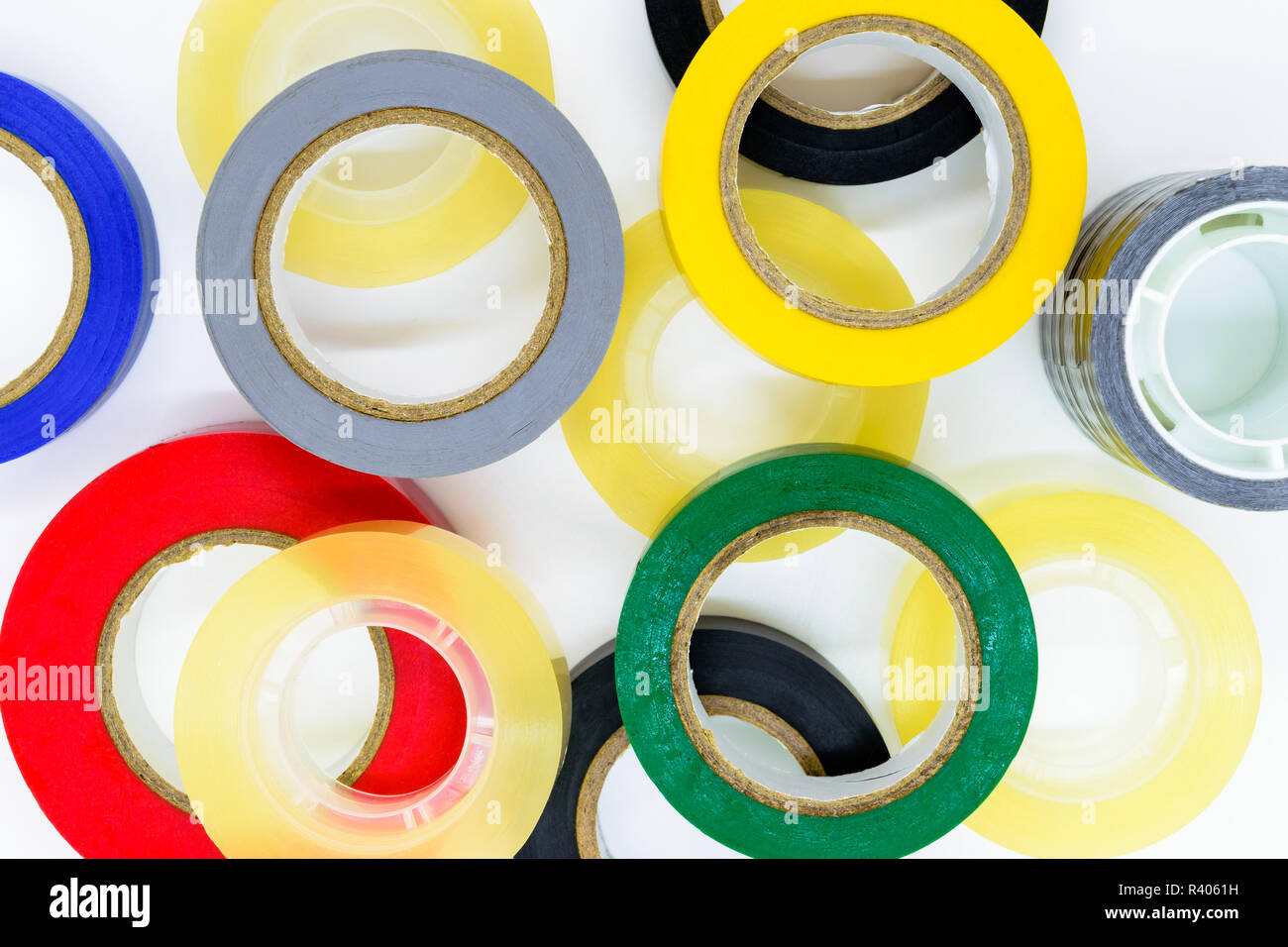 Various colors round adhesive tapes on white background surface Stock ...