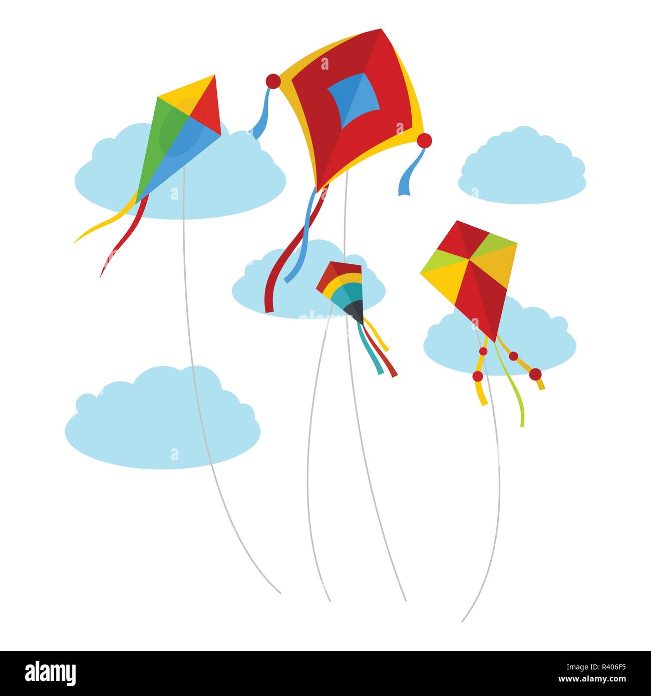 Kites fly in the sky background. Flat illustration of kites fly in the sky vector background for