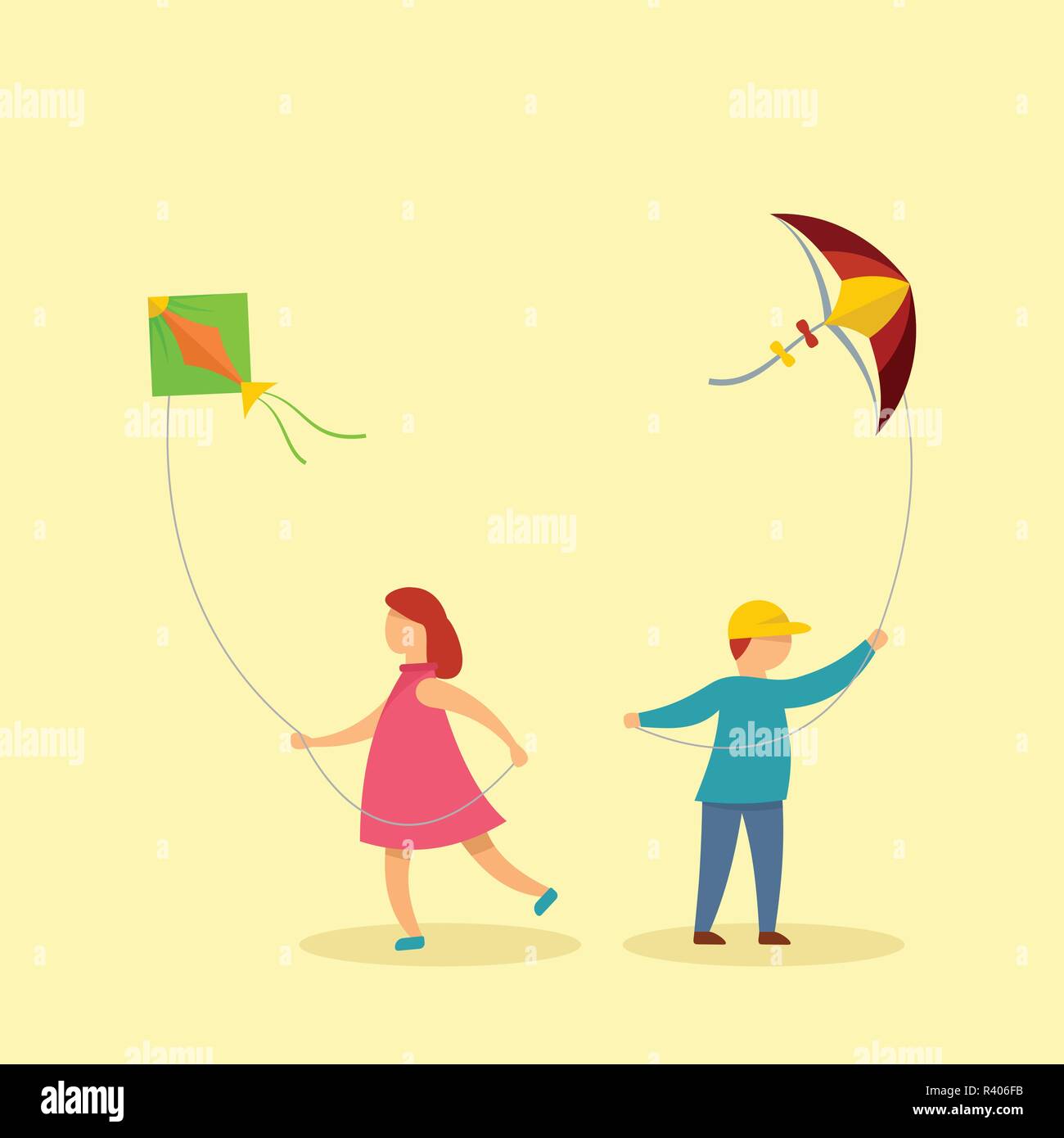 Children with kites background. Flat illustration of children with kites  vector background for web design Stock Vector Image \u0026 Art - Alamy, image size:1300x1390
