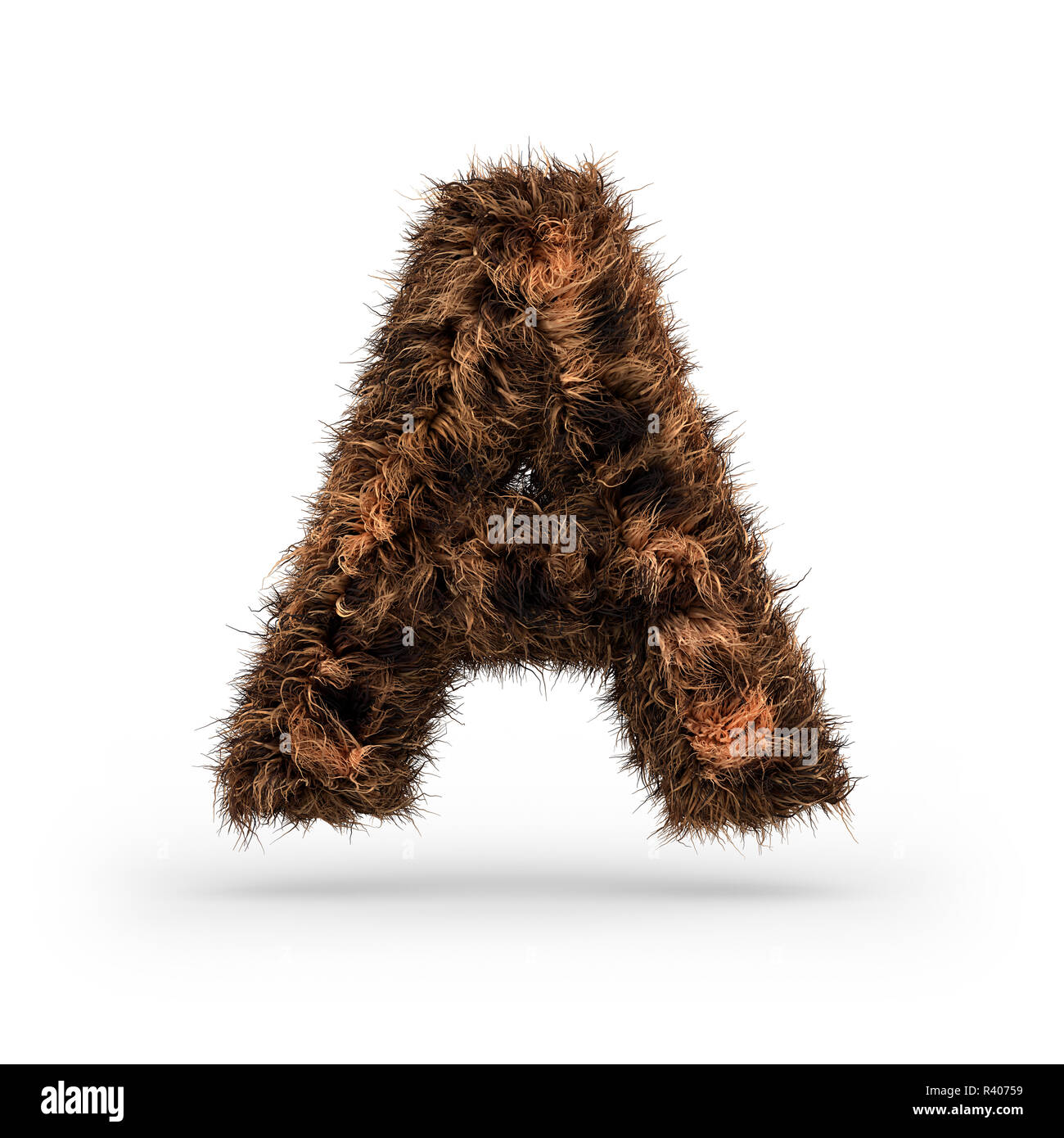 Uppercase fluffy and furry font made of fur texture for poster printing, branding, advertising. Letter A. 3D rendering Stock Photo