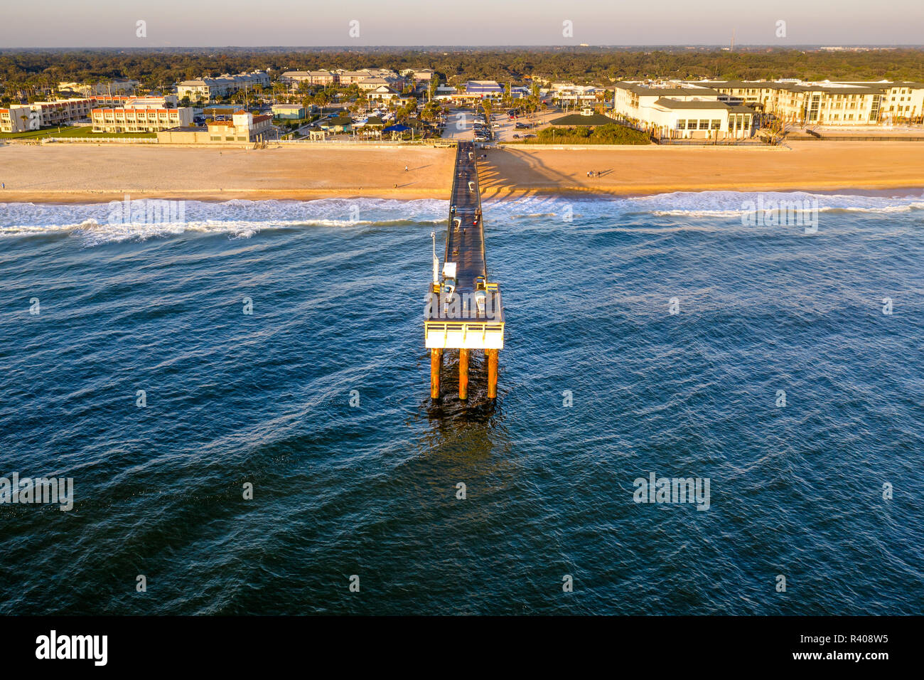 Aerial view of fishing pier during sunrise in Saint Augustine Beach Stock Photo Alamy