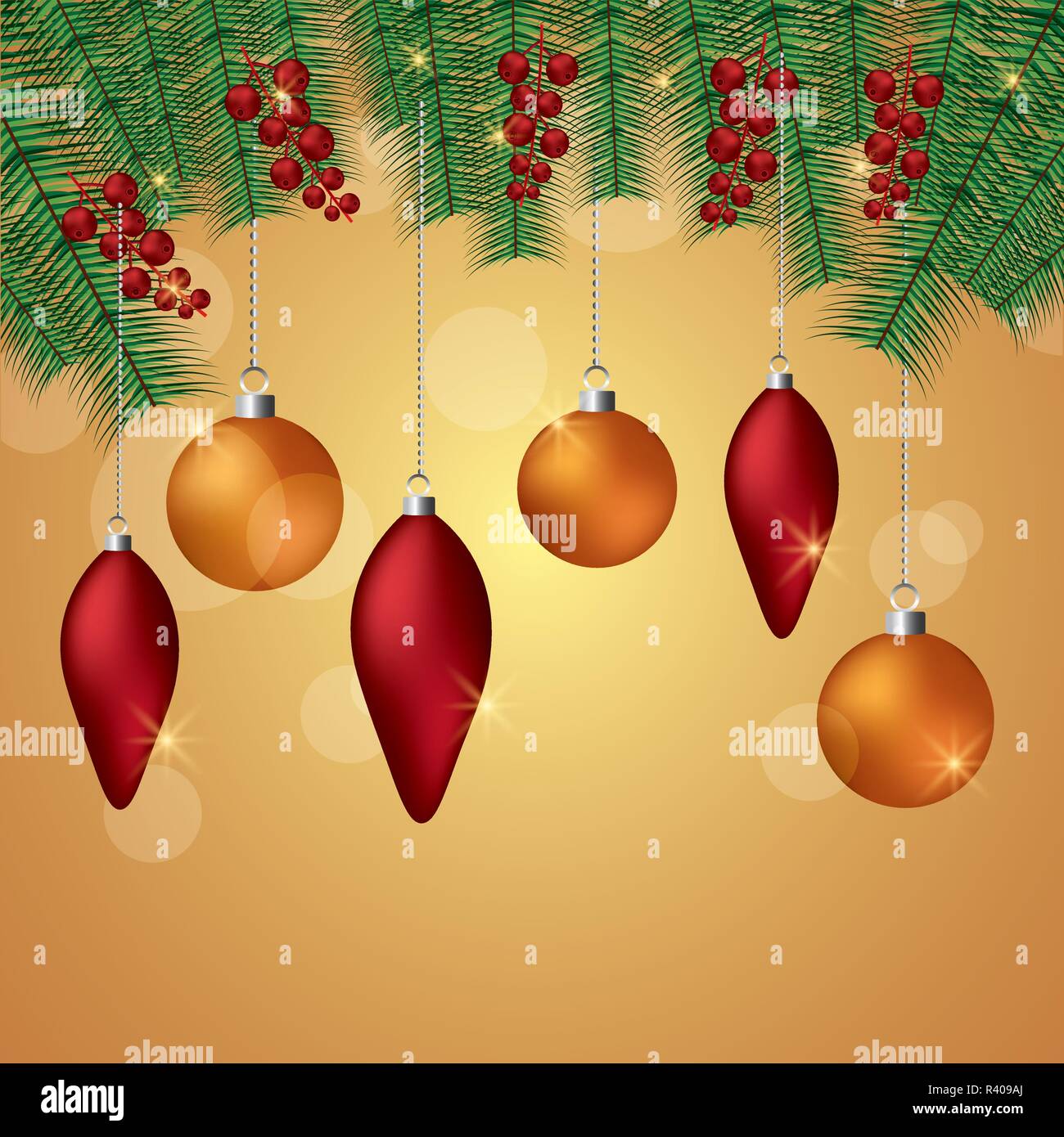 merry christmas red golden balls decoration vector illustration Stock ...