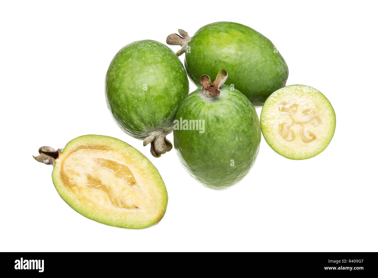 Feijoa fresh fruit isolated on white background. Acca sellowiana. Tropical fruit Stock Photo