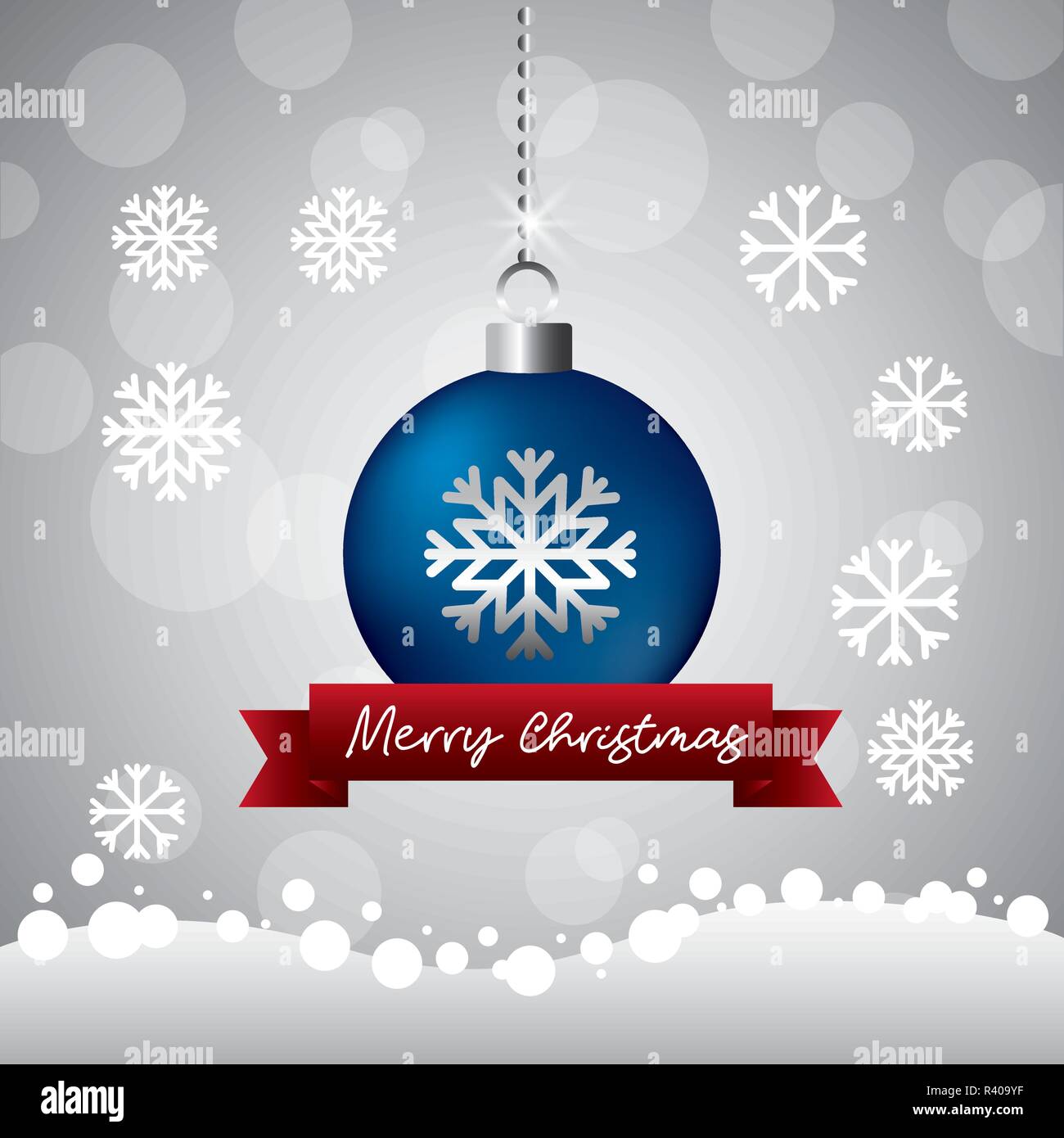 merry christmas blue ball snowflake ribbon background vector ...