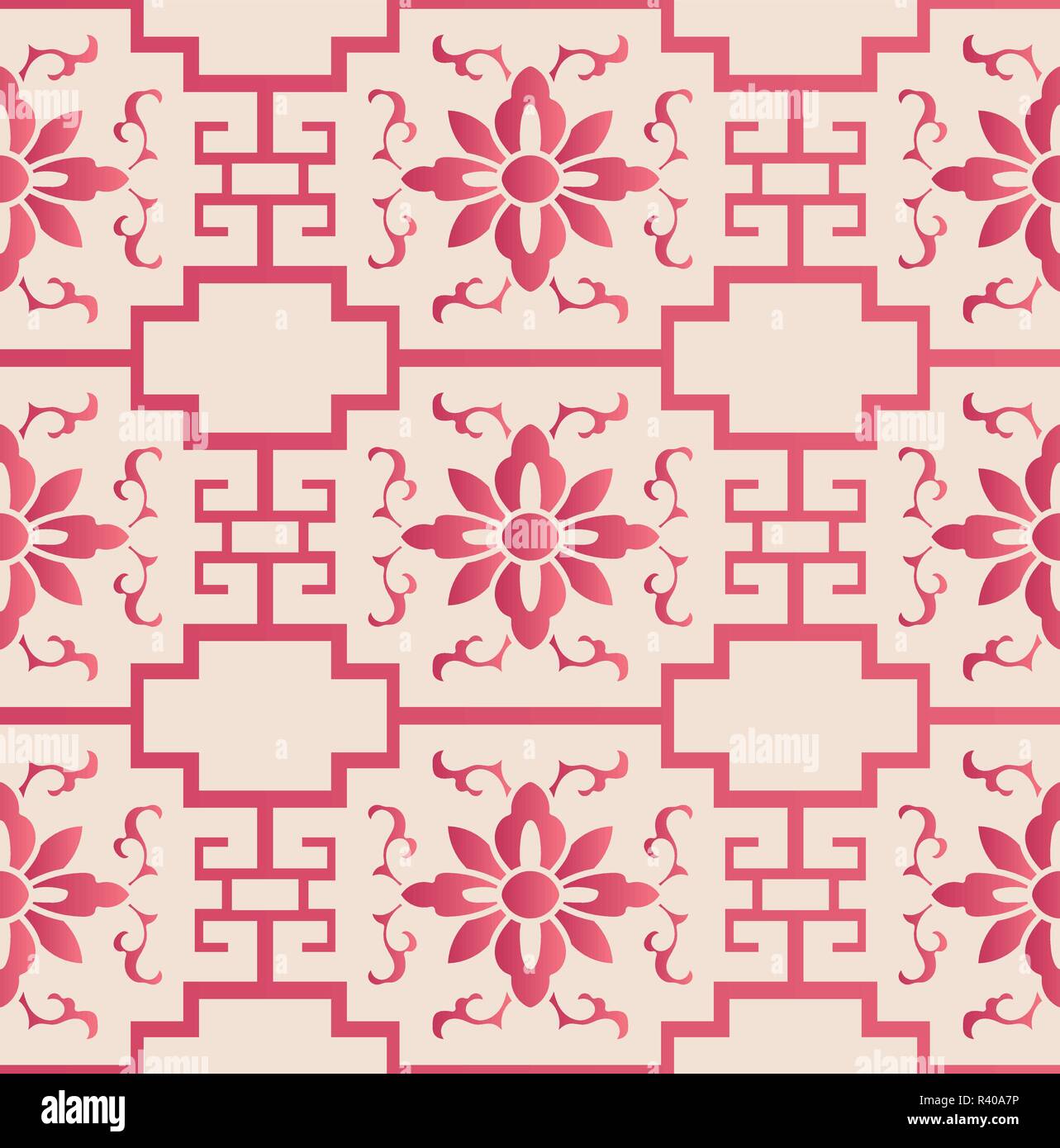 Elegant seamless Chinese style botanic garden flower geometry cross ...