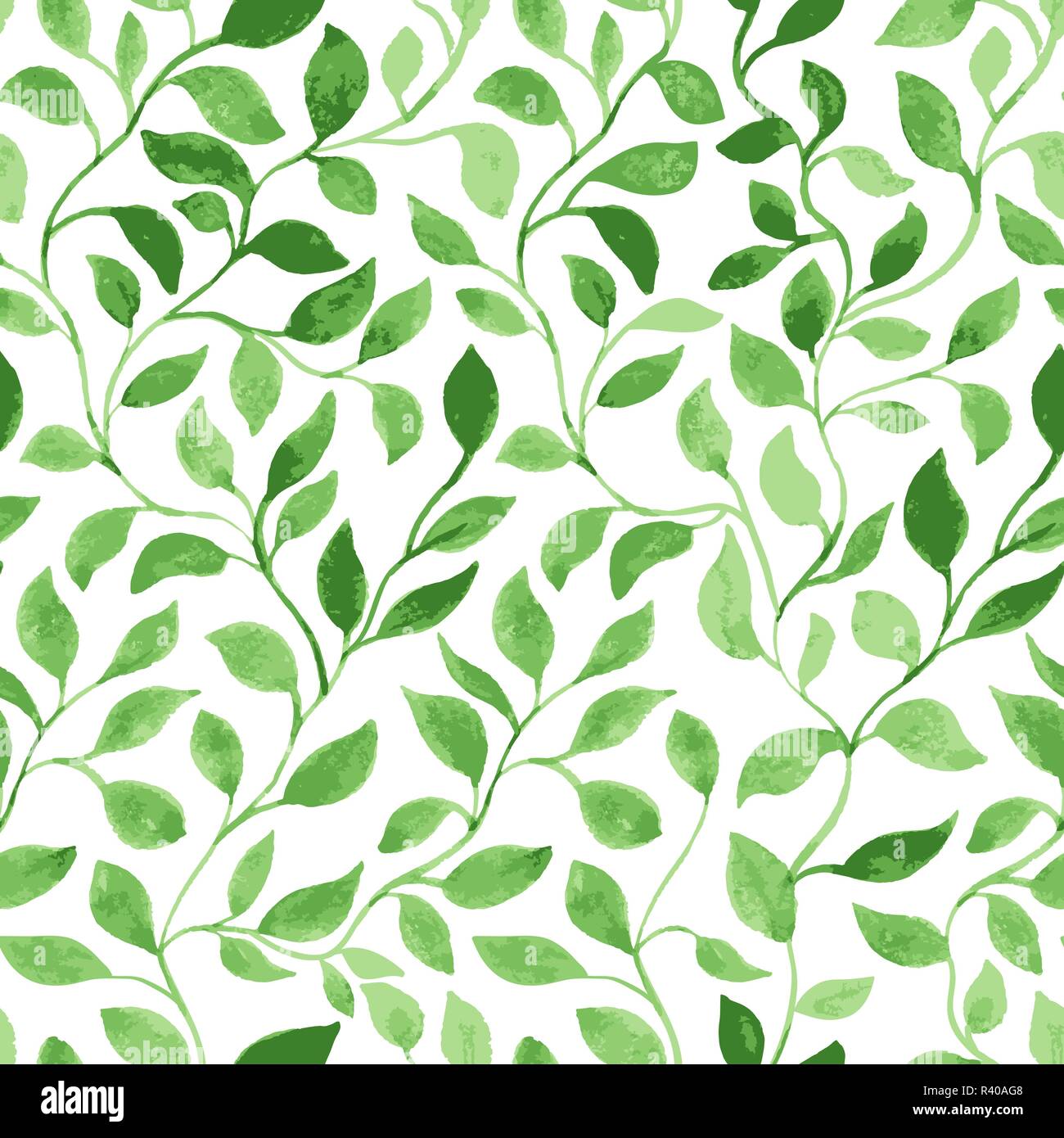 Vector Seamless Pattern. Green Leaves classic foliage. Watercolor Hand Drawn Gift Wrapping or Scrapbook. Fabric textile and Surface Design. Spring motif Stock Vector