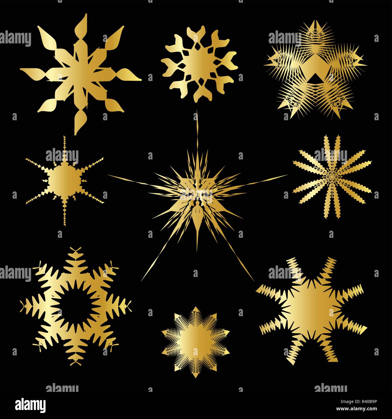 Set of Gold Snowflakes Vector Icon Symbol Design. Vector Winter ...