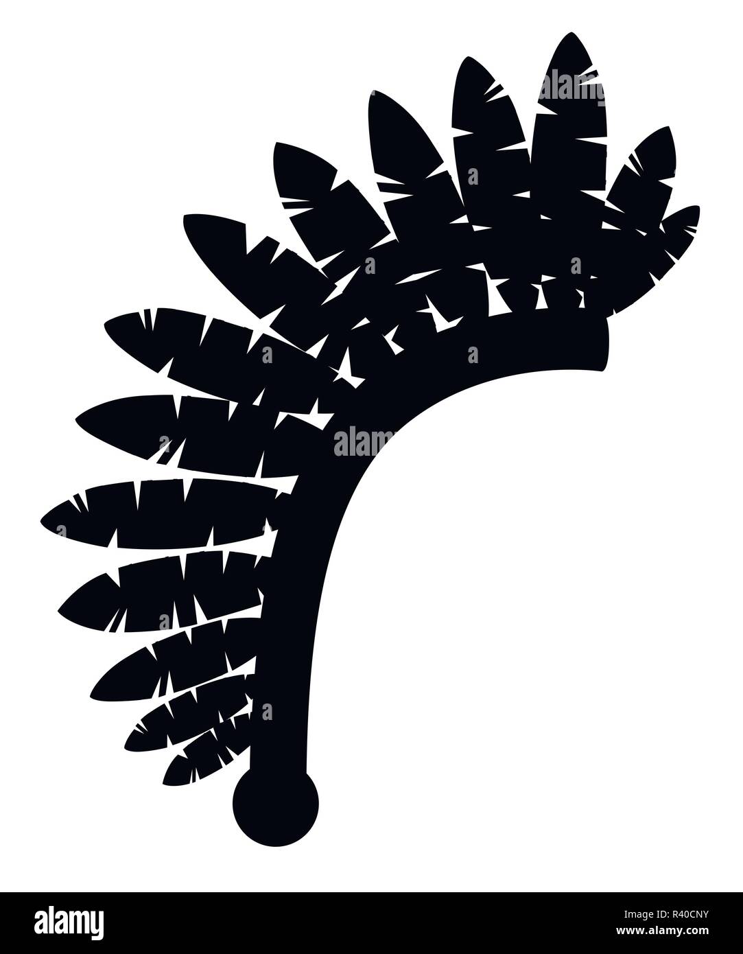 Black silhouette. Indian headdress. Warbonnet icon. Headdress with feathers. Flat vector illustration isolated on white background. Stock Vector