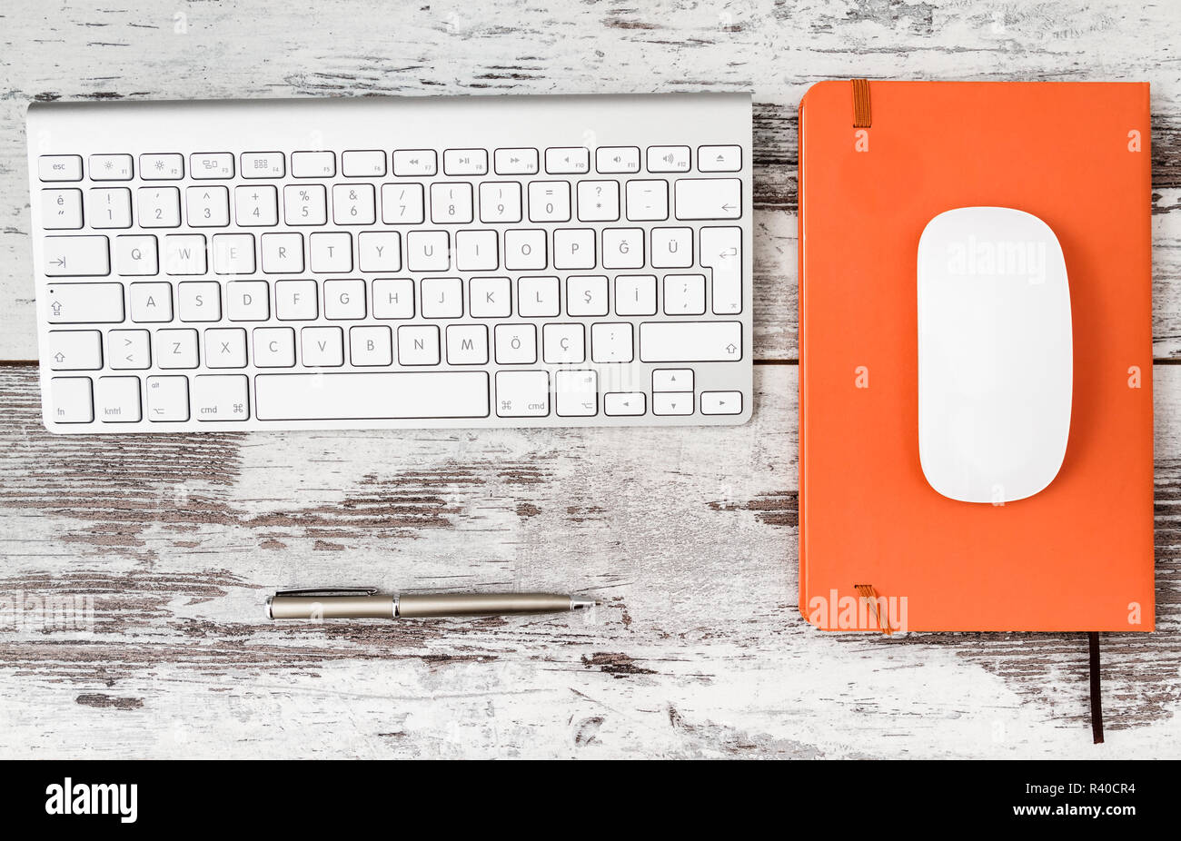 Wireless Modern Computer Keyboard with the Turkish Alphabet and Mouse Stock Photo