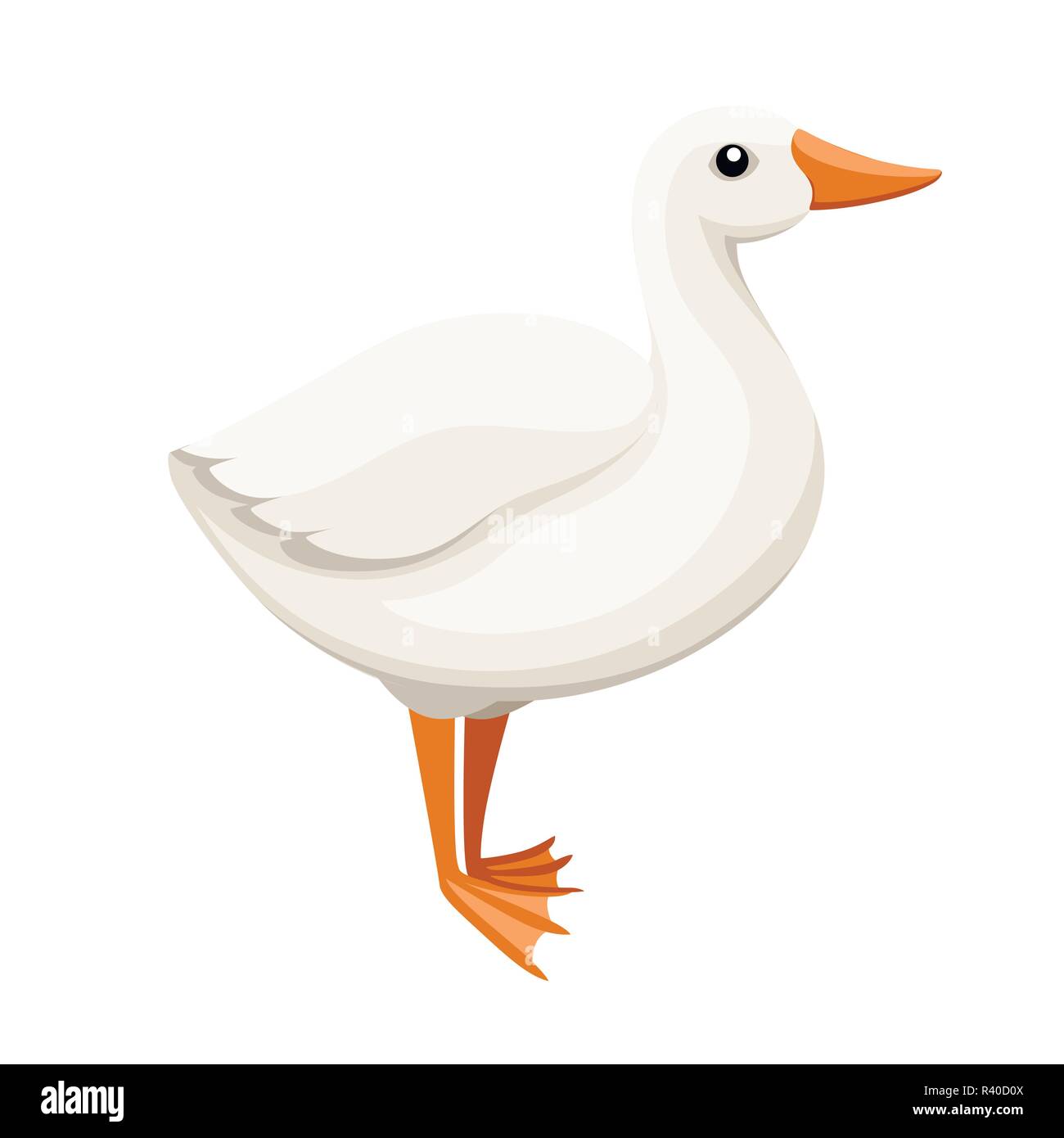 White goose. Farm domestic animal. Flat style animal design. Big home bird. Vector illustration isolated on white background. Stock Vector