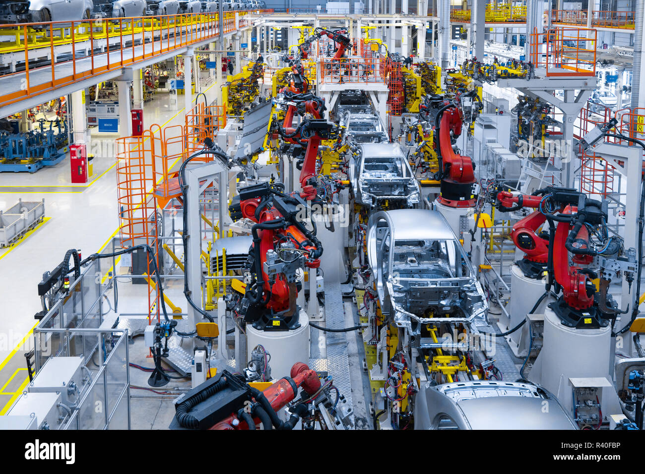 Automotive production line. Welding car body. Modern car Assembly plant Stock Photo