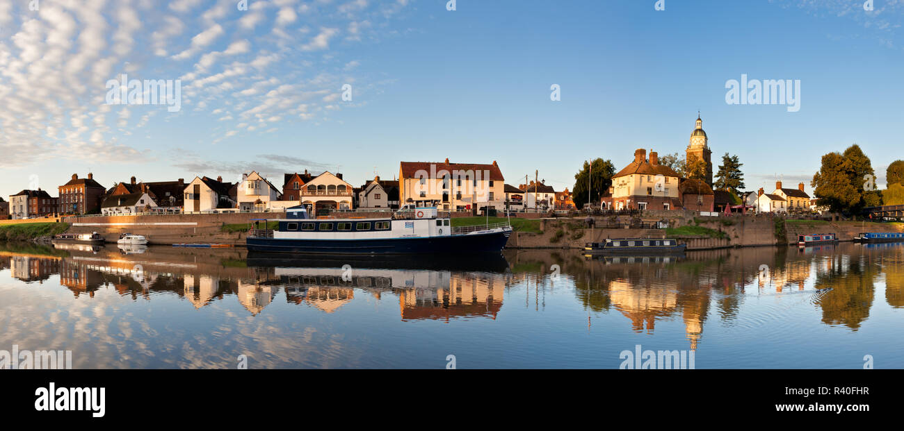 I couldn't resist a panorama of the riverside at Upton upon Severn when I visited early one late August morning. The clouds, the still water, and the  Stock Photo