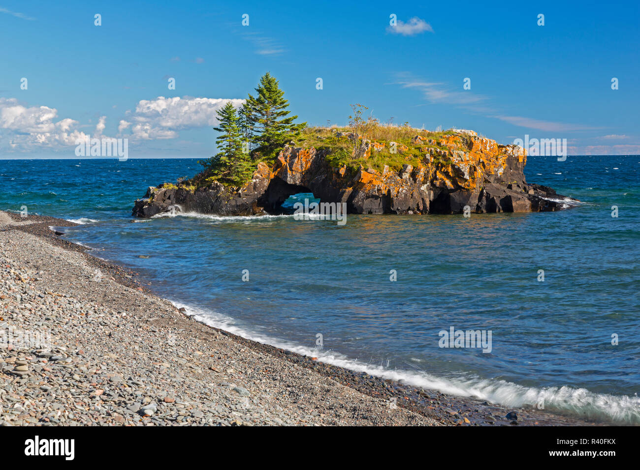 Minnesota, Cook County. Hollow Rock formation along Lake Superior