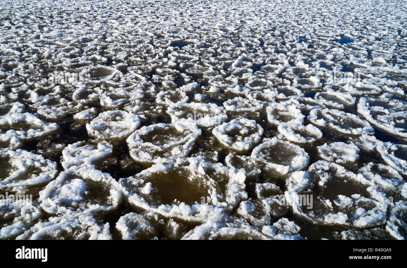 Montreal,Canada,22 November,2018.Round shaped ice floats in river. Credit:Mario Beauregard/Alamy Live News Stock Photo