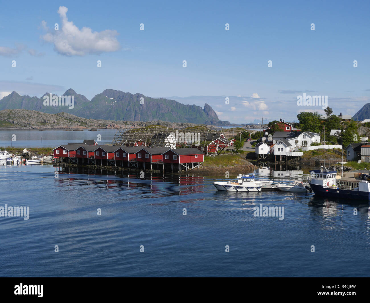 drying racks for stockfish and rorbuer in svolvÃ¦r,norway Stock Photo