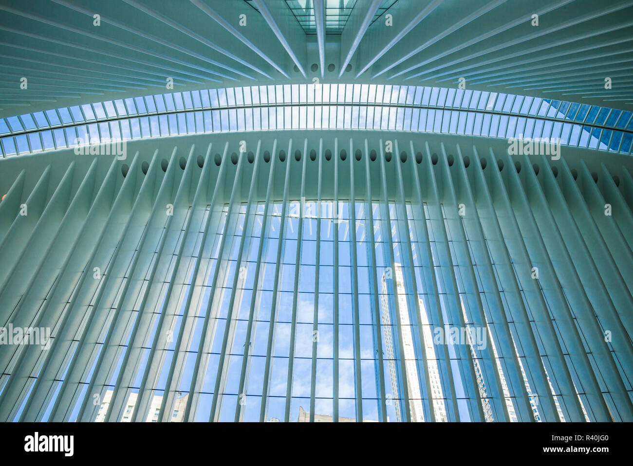 USA, New York City, Lower Manhattan, Oculus, World Trade Center PATH train station, designed by Santiago Calatrava Stock Photo