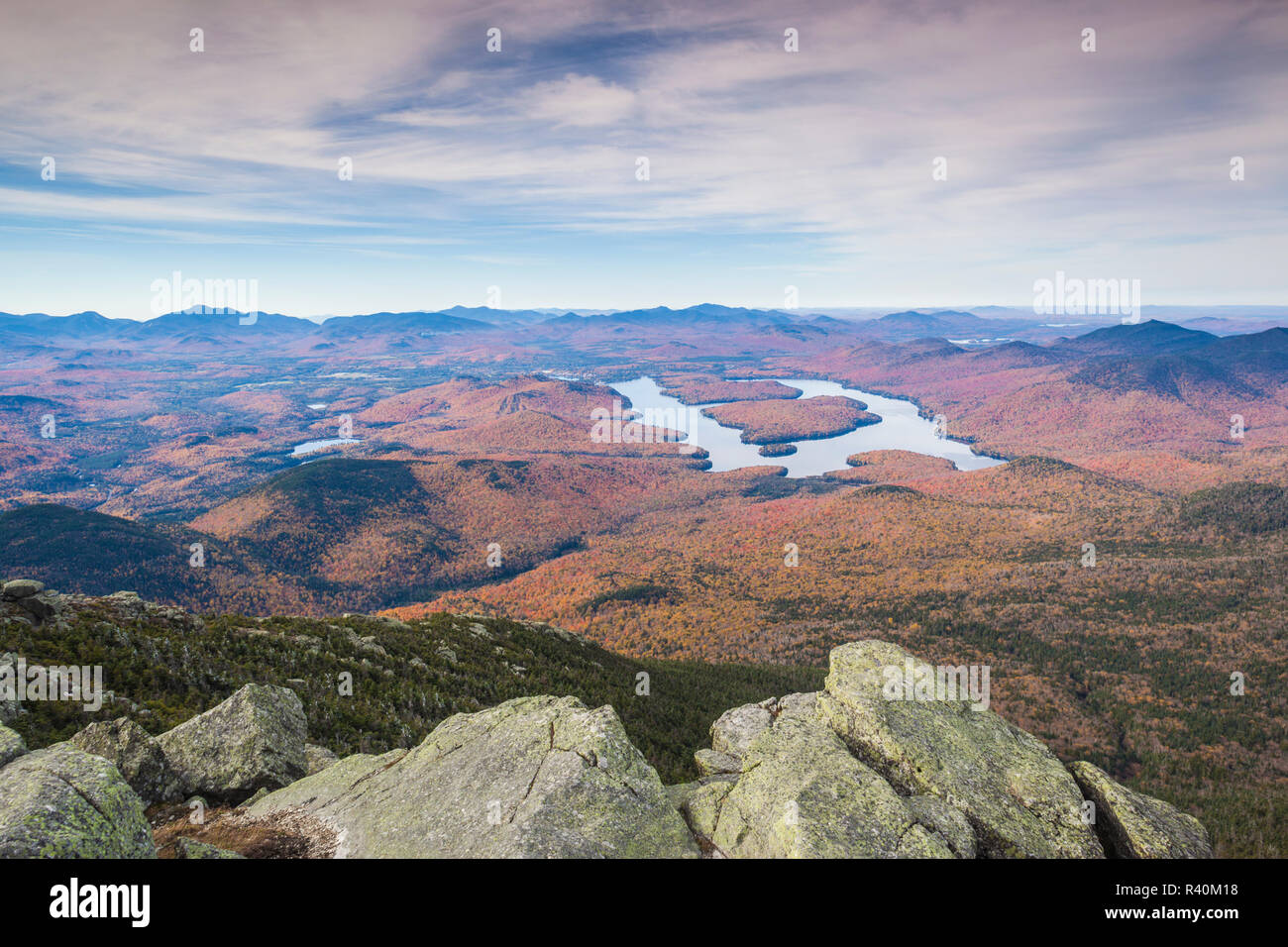 USA, New York, Adirondack Mountains, Wilmington, Whiteface Mountain, view towards Lake Placid, autumn Stock Photo
