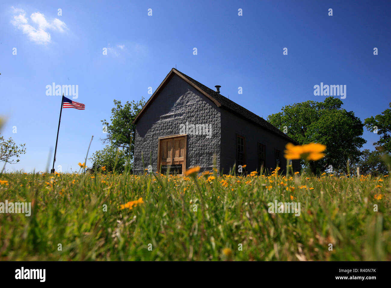 Junction City one room school house located on the LBJ Ranch near Johnson City, Texas. Stock Photo