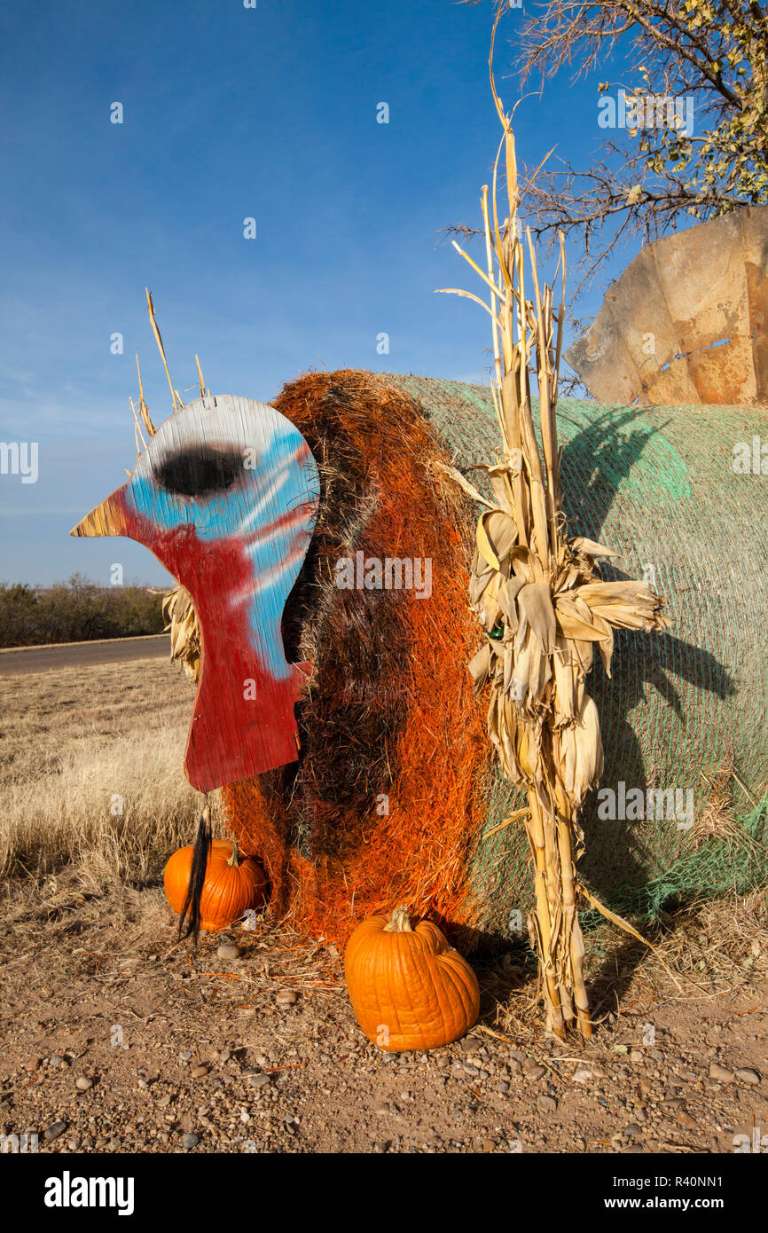 Roadside Thanksgiving decoration on rural highway Stock Photo