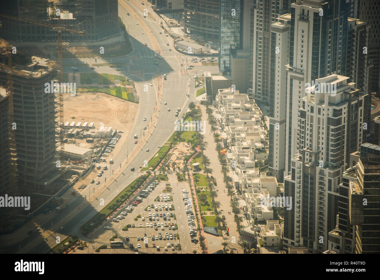 The streets of Dubai from Burj Khalifa Stock Photo