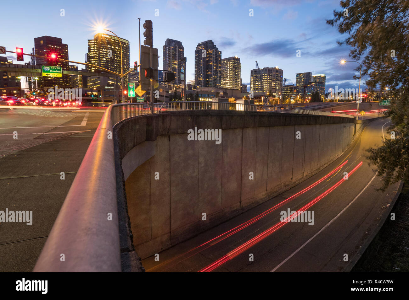 Bellevue, Washington State. Freeway and downtown skyline Stock Photo ...